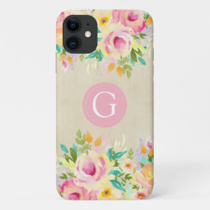 Painted Watercolor Floral Monogram iPhone 11 Case