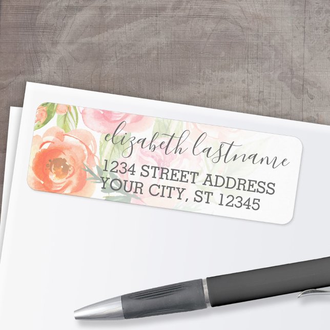 Painted Watercolor Floral Pattern Custom Name (Custom Return Address Labels - Low Minimum)