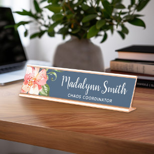 Painted Watercolor Floral Pattern Custom Name Desk Name Plate