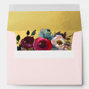 Painted Watercolor Floral Pink Burgundy Wedding Envelope