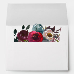 Painted Watercolor Floral Pink Burgundy Wedding Envelope