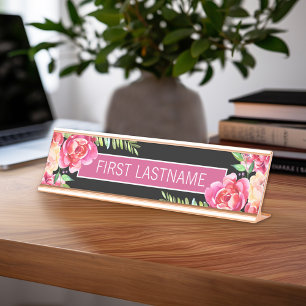 Painted Watercolor Flowers Calligraphy Name Desk Name Plate