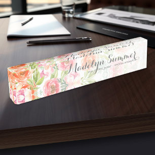 Painted Watercolor Flowers Calligraphy Name Nameplate