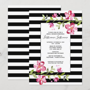 Painted Watercolor Flowers Stripes Bridal Shower Invitation