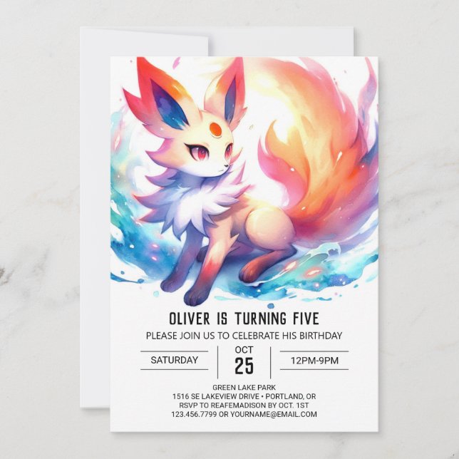 Painted Watercolor Fox Birthday Invitation (Front)