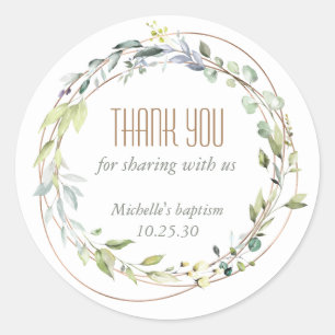 Painted watercolor Greenery,  Communion thank you Classic Round Sticker