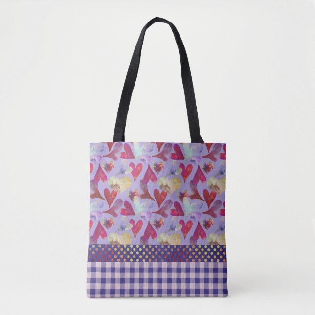 Painted Watercolor Hearts | Valentine Collage Tote Bag (Front)