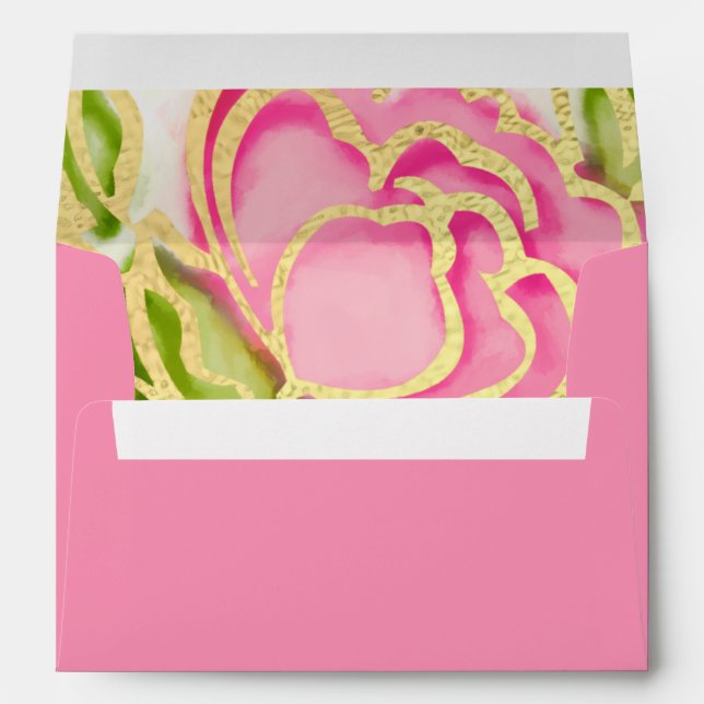 Painted Watercolor Pink Roses Envelope (Back (Bottom))