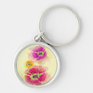 Painted watercolor poppies 2 key ring