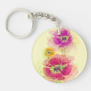 Painted watercolor poppies 2 key ring