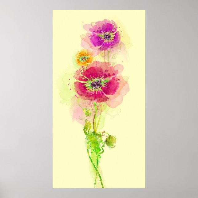Painted watercolor poppies 2 poster (Front)