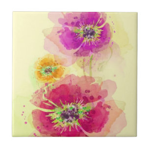 Painted watercolor poppies 2 tile