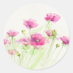 Painted watercolor poppies 3 classic round sticker