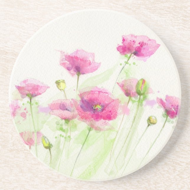Painted watercolor poppies 3 coaster (Front)