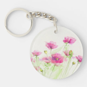 Painted watercolor poppies 3 key ring