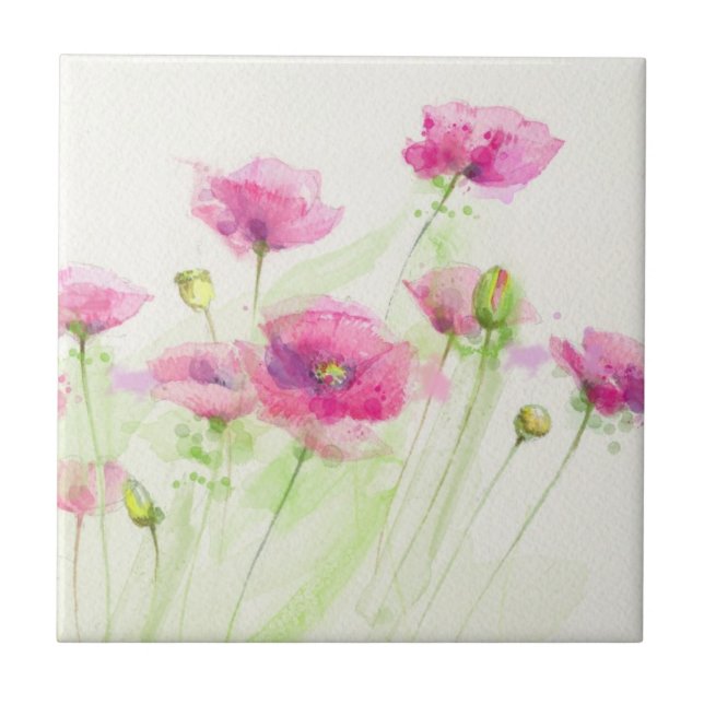 Painted watercolor poppies 3 tile (Front)