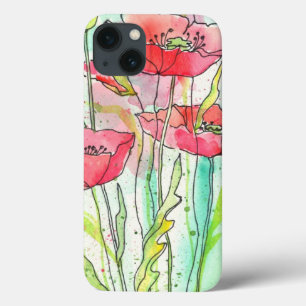 Painted watercolor poppies iPhone 13 case