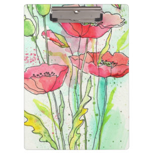Painted watercolor poppies clipboard
