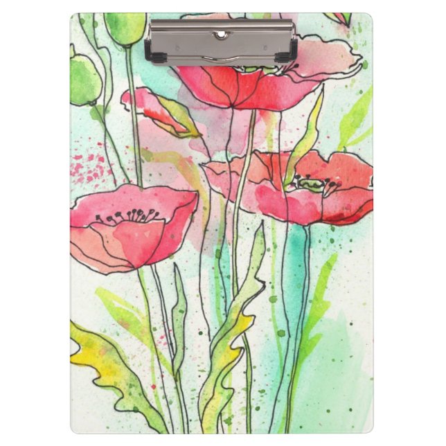 Painted watercolor poppies clipboard (Front)