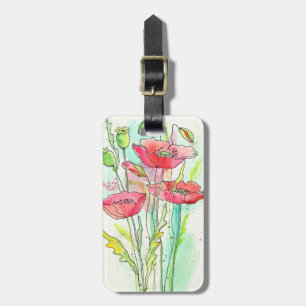 Painted watercolor poppies luggage tag