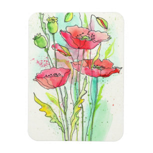 Painted watercolor poppies magnet