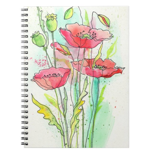 Painted watercolor poppies notebook (Front)