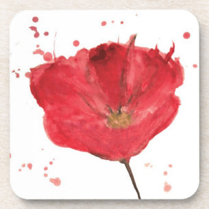 Painted watercolor poppy flower 2 coaster