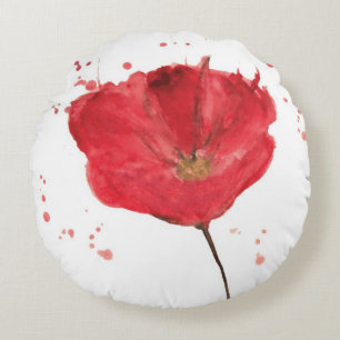 Painted watercolor poppy flower 2 round cushion