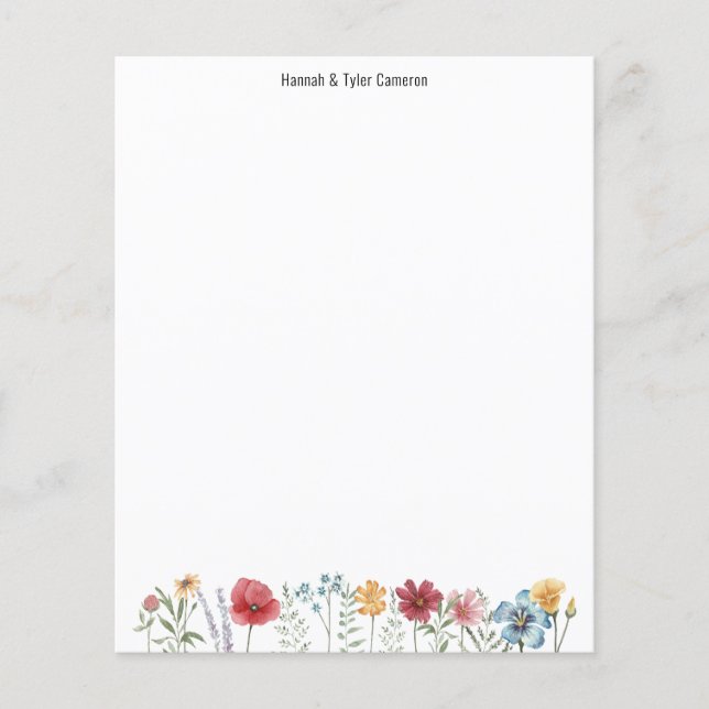 Painted Watercolor Wildflower Writing Paper (Front)