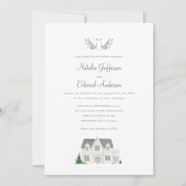 Painted watercolour olive branch + country manor (Front)