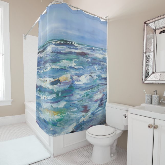 Painted Waves Shower Curtain (In Situ)