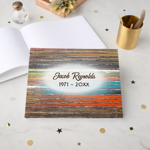 Painted Weathered Stripes On Wood Guest Book