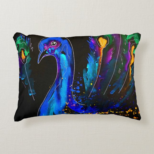 Painted Whimsical Peacock Decorative Cushion (Front)