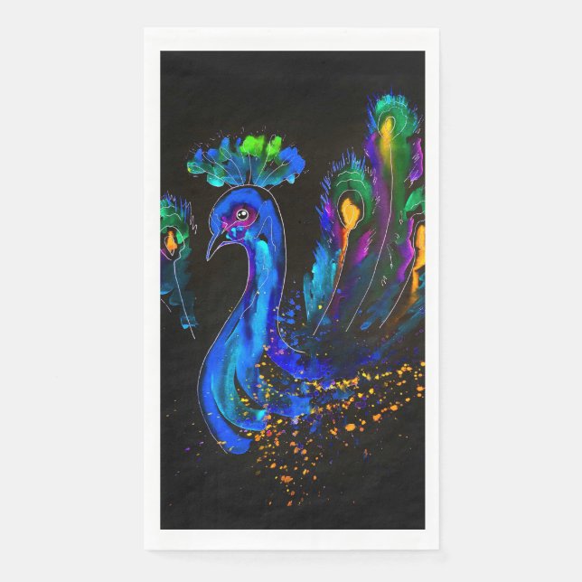 Painted Whimsical Peacock Napkin (Front)