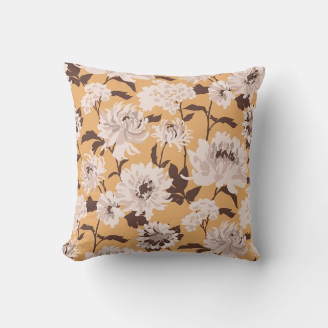 Painted White Flowers Floral Pattern Cushion (Front)