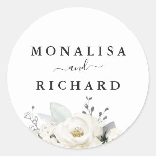 Painted white flowers wedding classic round sticker