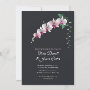 Painted White Orchid Cascade Charcoal Wedding Invitation