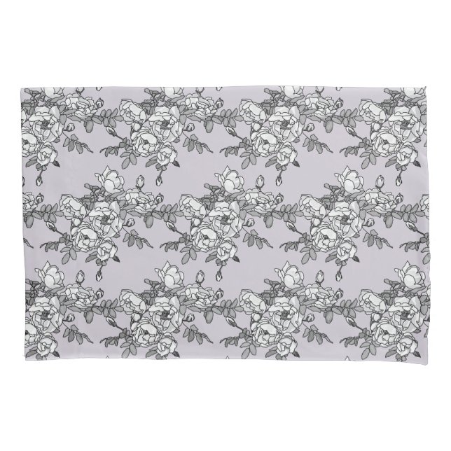 Painted White Roses on Powder Pink Pillowcase (Front)