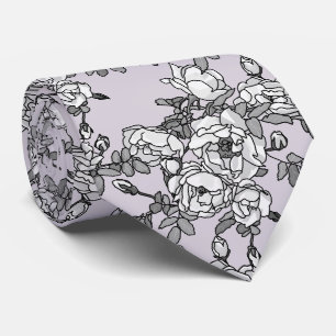 Painted White Roses On Powder Pink Tie