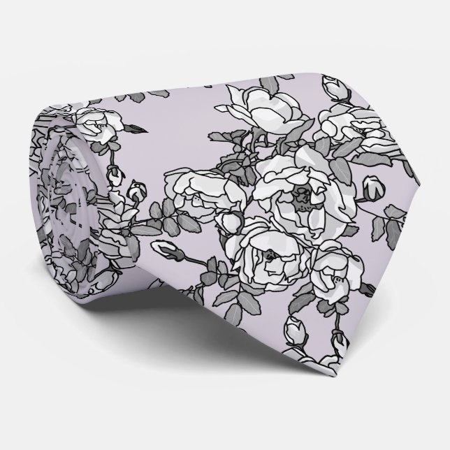 Painted White Roses On Powder Pink Tie (Rolled)