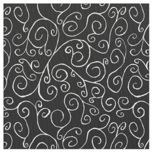 Painted White Scrolling Curves on Black Fabric