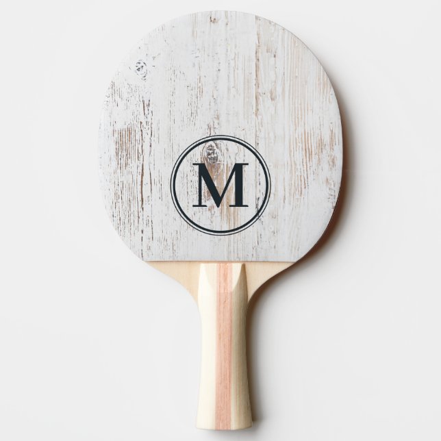 Painted White Wood Monogram Ping Pong Paddle (Back)