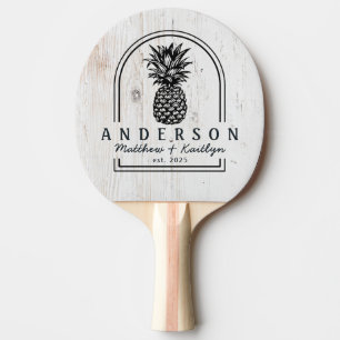 Painted White Wood Pineapple Wedding Arch & Name Ping Pong Paddle