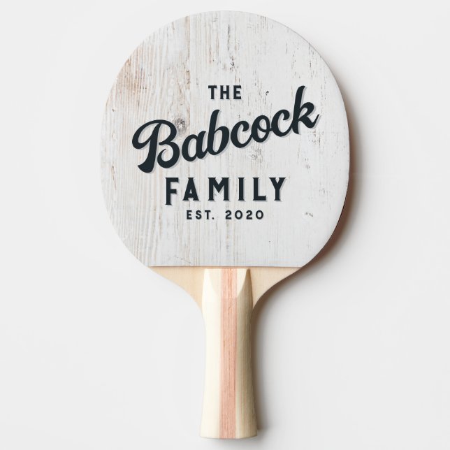 Painted White Wood Retro Family Name & Year Ping Pong Paddle (Front)