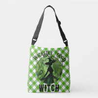 Painted Wickedly Good Witch Green Gingham Plaid