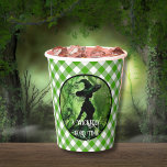 Painted Wickedly Good Witch Green Gingham Plaid Paper Cups<br><div class="desc">Painted Wickedly Good Witch Green Gingham Plaid Paper Cups - These paper cups feature a green and black painting of a witch in an enchanted forest on top of a white and green gingham chequered plaid pattern. Perfect for any age girl or woman's birthday or for a Halloween Party. Designed...</div>