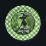 Painted Wickedly Good Witch Green Gingham Plaid Paper Plate<br><div class="desc">Painted Wickedly Good Witch Green Gingham Plaid Paper Plates - These paper plates feature a green and black painting of a witch in an enchanted forest on top of a white and green gingham chequered plaid pattern. Perfect for any age girl or woman's birthday or for a Halloween Party. Designed...</div>