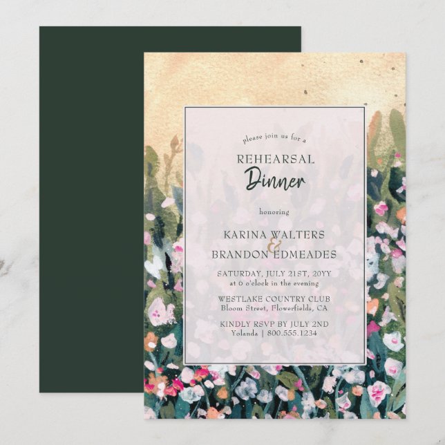 Painted Wildflower Floral Wedding Rehearsal Dinner Invitation (Front/Back)