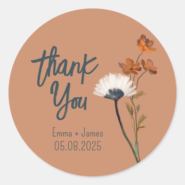 Painted Wildflowers Thank You Sticker (Front)