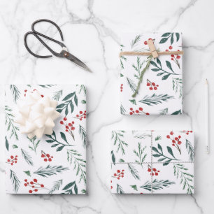 Painted Winter Botanicals Foliage Holiday Wrapping Paper Sheet